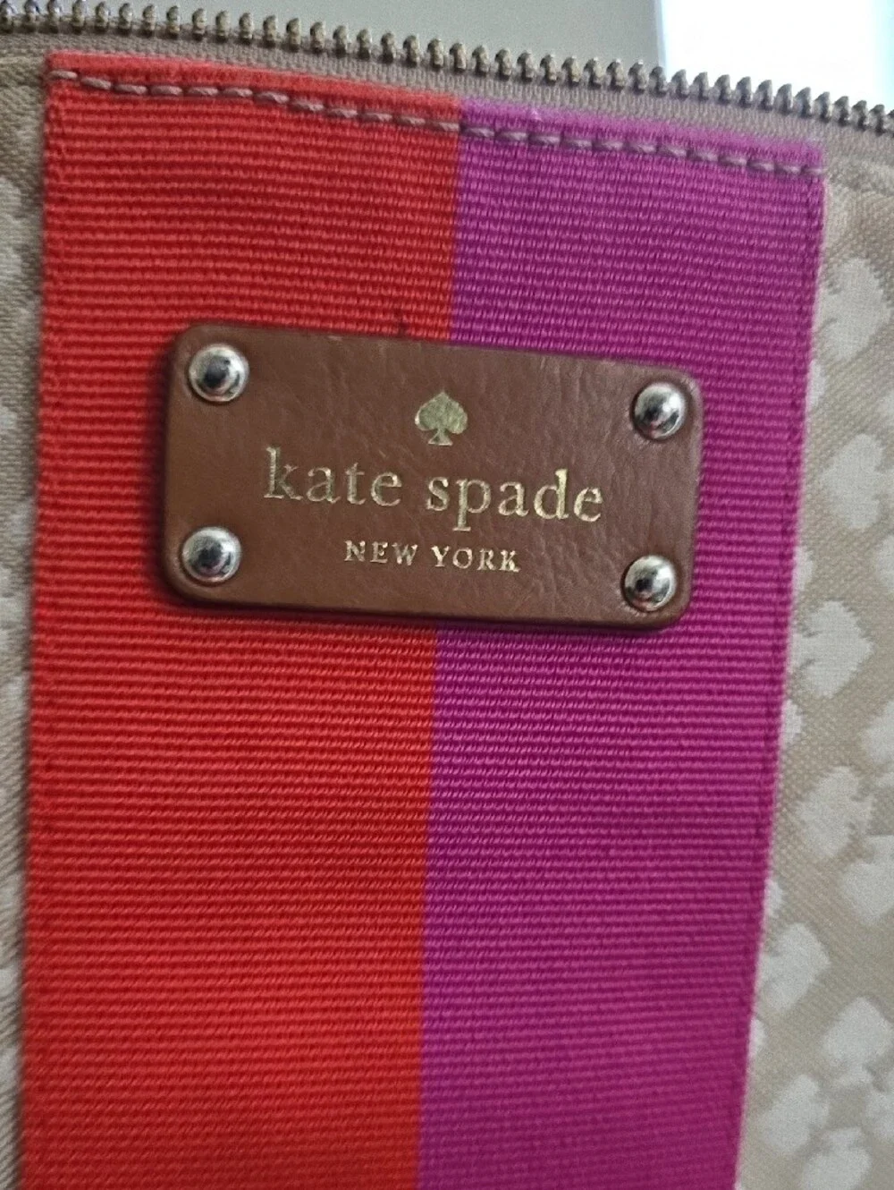 kate spade Beige Crossbody with Pink and Red Center Stripe